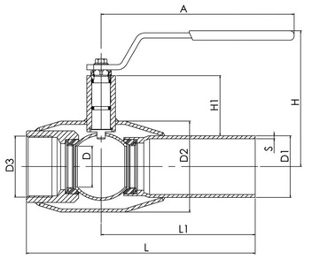 Кран шаровой Naval стальной для газа, внутренняя резьба/сварка, PN 40, DN 15-50. Размеры